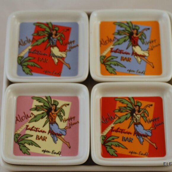 Tiki Bar Condiment Dishes Godinger & Co Tahitian Moon Porcelain Plates 5 pc Set - Picture 1 of 13